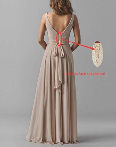 V Neck Bridesmaid Dresses Long Split Chiffon Pleated Wedding Evening Prom Gown for Women Champagne Size 82
