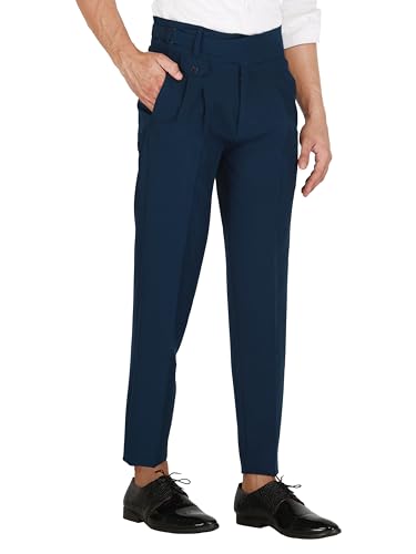 Image of MALENO Tapered Stretchable Poly Lycra Double Pleated Broad Waist Band Gurkha Pants for Men | Korean Fashion Dress Pant for Men