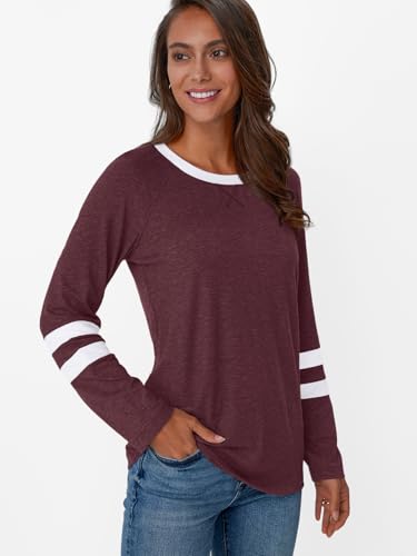 Image of AUTOMET Womens Color Block Long Sleeve Shirts Oversized Crewneck Casual Top