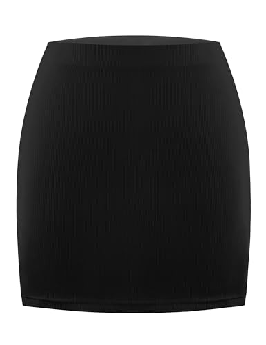 MANER Women's High Waisted Stretchy Ribbed Skirt Casual Going Out Bodycon Mini Skirts
