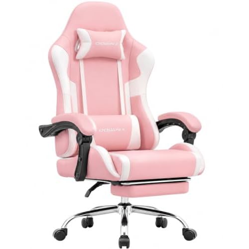 Dowinx Ergonomic Gaming Chair with Footrest & Massage Lumbar, 2D-Linkage Armrests for Computer Chair 330lbs with Headrest Pillow for Office, Home, Streaming and Long Gaming Sessions, Bright