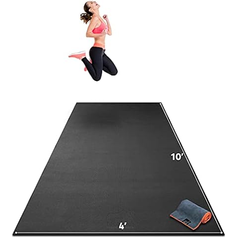 Premium Extra Large Exercise Mat - 10' x 4' x 1/4" Ultra Durable, Non-Slip, Workout Mats for Home Gym Flooring - Plyo, MMA, Cardio Mat - Use With or Without Shoes (120" Long x 48" Wide x 6mm Thick) Cover