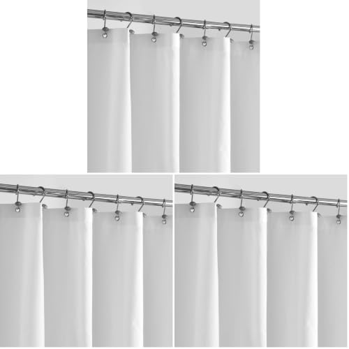 Image of ALYVIA SPRING Waterproof Fabric Shower Curtain Liner with 3 Magnets - Soft Hotel Quality Cloth Shower Liner, Light-Weight & Machine Washable - Standard Size 72x72, White (Pack of 3)