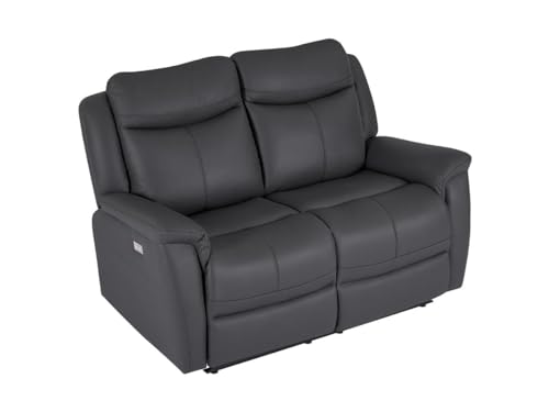 Vente-unique - Canapé 2 Places Relax électrique en Cuir de Vachette Gris Anthracite NOMAJO