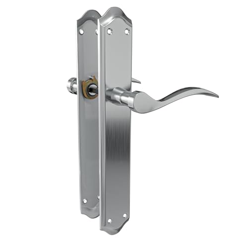 Amig – Juego de Manillas con Placa para Puerta – 256 x 48 mm   Placa de Acero y Tirador de Aluminio – Cuadradillo de 8 mm – Cromado Mate   Mod. BETA   Incluye Tornillos Pasantes Antirrobo