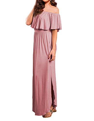 VERABENDI Off The Shoulder Long Ruffle Summer Beach Maxi Dresses for Women with Pockets