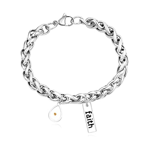 Cool Stainless Steel Hip Hop Link Chain Bracelet with Lobster Clasp, Faith Mustard Seed Wrist Cuff for Men Women 7.9" (Drop) Cover