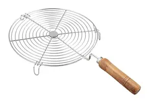 Cloudzy Roaster Barbecue Net Grill Steel Wire Roasting Net Charcoal Hand Warmer Rack BBQ Accessories Fish Burner Papad Jali Paneer Tandoor Net with Wooden Handle (Jalebi)