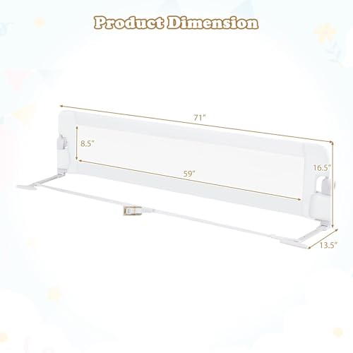 Image of BABY JOY Bed Rails for Toddlers, Extra Long, Swing Down Safety Bed Guard for Convertible Crib, Folding Baby Bedrail for Kids Twin, Double, Full Size Queen & King Mattress (71 inch, White)