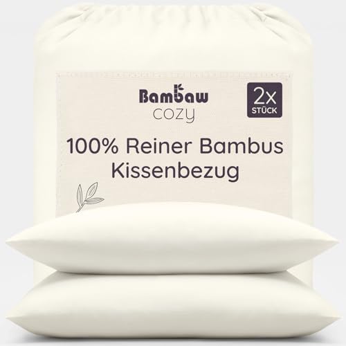 Bambaw Bambus Kissenbezug 80x80 cm, 2-er Pack, hypoallergene und weiche Bettwäsche Allergiker, Bambus Kopfkissenbezug, atmungsaktive Bettwäsche Anti...