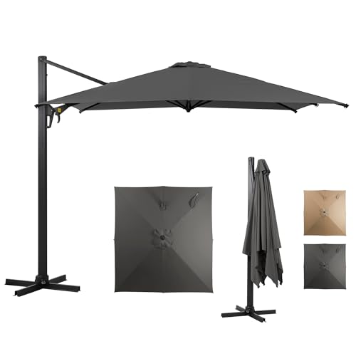 SUNVIVI OUTDOOR Patio Umbrella, 6.5\' x 10\' Rectangular Metal Pole Outdoor Patio Umbrella, Yard Umbrella with Crank and Push Button Tilt, 6 Steel Ribs, Polyester Canopy, Grey