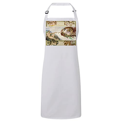 Tablier Cuisine Premium Blanc avec motif Création d'Adam en coton