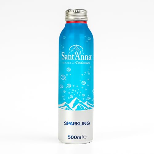 Sant'Anna Frizzante Sparkling Mineral Water, 16.9 Fl Oz Bottles (1-Bottle) | Pure French Pyrenees Mountain-Fresh Drinking Water | Natural Functional Drink | Sodium-Free, Nitrate-Free, Sulfate-Free in Aluminum Bottle