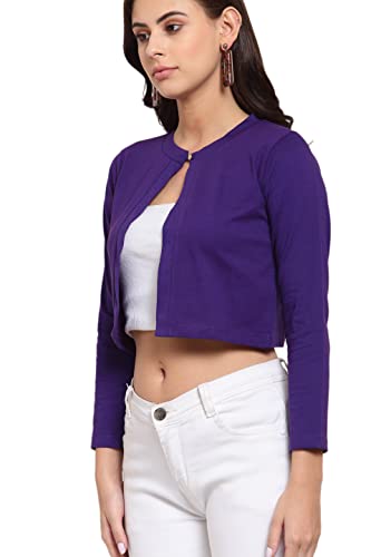 Image of Style Quotient Women Purple Solid Open Front Shrug