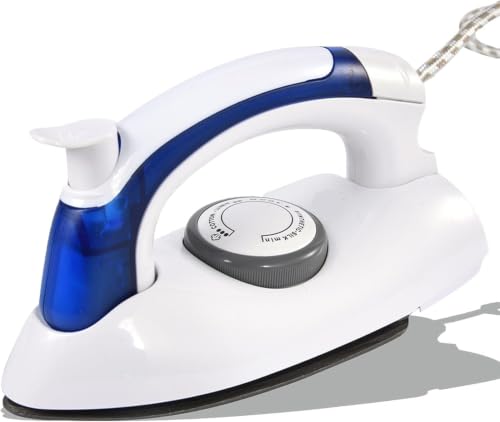 Image of Portable Travel Garment Steamer Iron for Clothes Mini Dry Steam Iron with Temperature Lightweight Compact for Home Office Travel Suitable for Cotton Polyester Silk Light Fabrics White & Blue