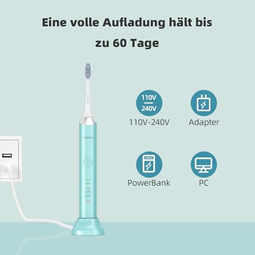 Lächen Elektrische Schallzahnbürste, 5 Modi mit Reise-Etui，– IPX8 (Cyan) – Ansicht 4