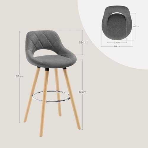 WOLTU Barhocker 2er Set, Barstuhl Küchenhocker Thekenhocker, Hocker mit Rückenlehne Fußstütze, aus Holz Leinen, für Bar Küche Theke Restaurant Café, Dunkelgrau, BH111dgr-2 – Bild 4
