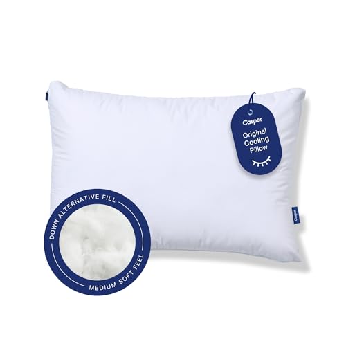 Image of Casper Sleep Original Cooling Pillow, King Size - Medium Soft Feel, Down-Alternative Fill, Supports Side, Back & Stomach Sleepers, Neck Pain Relief, Machine Washable