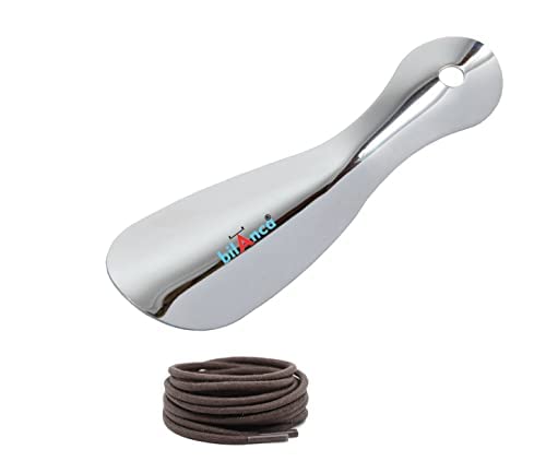 Stainless Steel Shoe Horn 6” Long 1.75" Width Travel Shoe Horn Shoe Helper | One 28" Cotton Brown Shoe Lace | Shoe Horn for Kids Adults Seniors