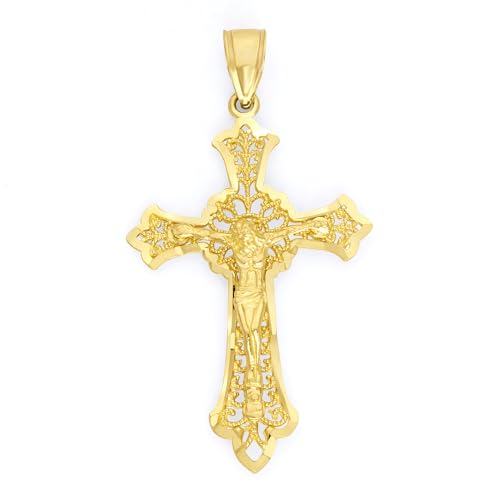 Solid 10k/14k Gold Crucifix Necklace - Christian Faith Religious Cross Jewelry