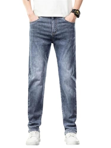 Men's Slim Fit Jeans Thin Stretch Denim Pants Straight Casual Business Classic Washed Summer Trousers - Main Image