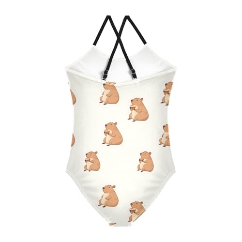 Capybara Pattern Girls One Piece Swimsuits Quick Dry Beach Swimwear Bathing Suit2