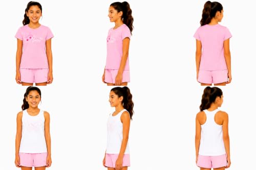 Image of PUMA Girls Active Shorts Set - 3 Piece Performance T-Shirt, Tank Top, Gym Shorts - Summer Athletic Outfit for Girls (7-14)