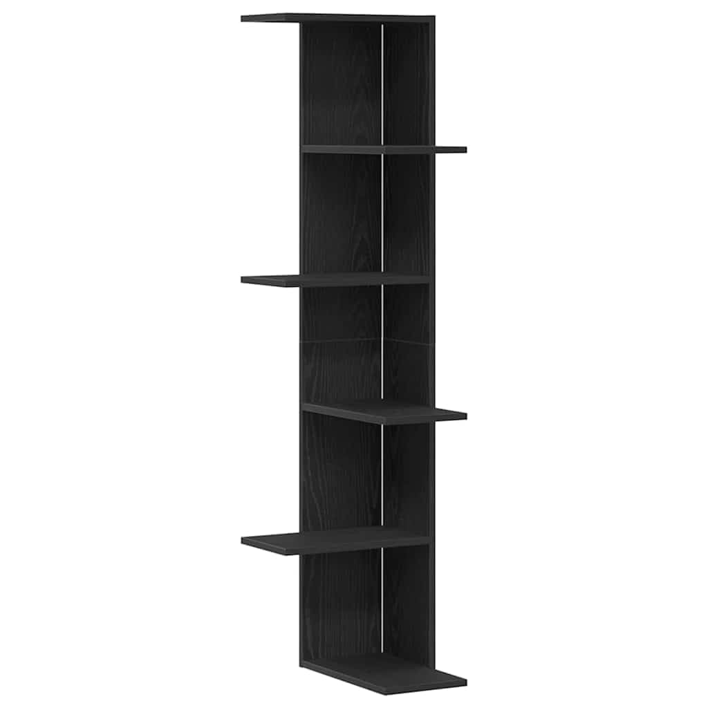 Estantería esquinera de pared de roble negro, 36,5 x 36,5 x 140 cm, 5 estantes, material de madera, moderno y resistente, fácil de montar, para pared, baño, cocina, salón, pasillo y