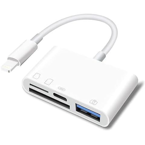 SD Card Reader for iPhone Lightning to 4 in 1 USB Camera Adapter Compatible Female OTG Micro SD TF Memory Card Reader for iPad with Charging Port Cover