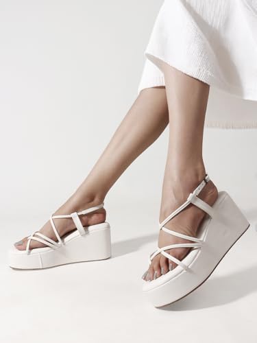 Image of TRYME Women Open Toe Comfort Multi Strap Stylish Daily Wear Wedge Heel Sandals