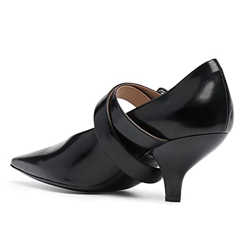 XYD Women Retro Pointed Toe Strappy Pumps Buckle Mary Jane Mid Kitten Heels Office Prom Dress Shoes3