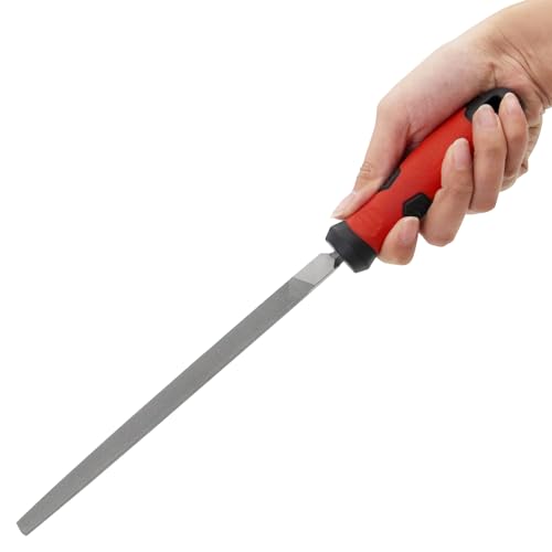8 Inch Triangle Metal File, Professional Carbon Steel File Tool Metal File with Rubber Anti Slip Handle, Hand Triangle File for Filing or Trimming Holes Ideal for Wood, Metal, Plastic