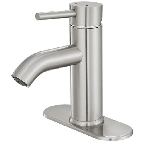 Bathroom Faucet Brushed Nickel One-Handle, Modern one Hole Bathroom Sink