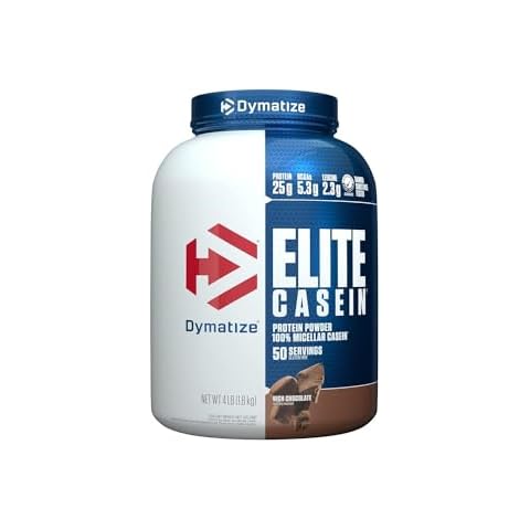 Dymatize Elite Casein Protein Powder, Slow Absorbing with 25g Protein, BCAAs & Leucine for Muscle Building and Overnight Recovery, Rich Chocolate, 4 Pound Cover