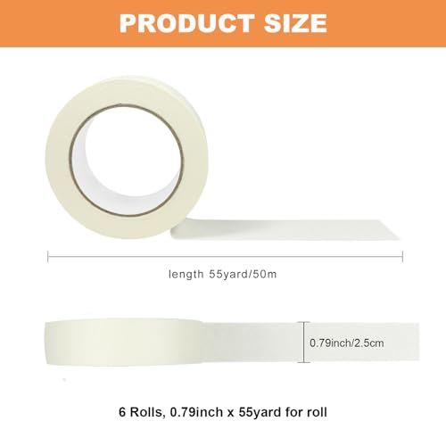 Image of Masking Tape 1 inch 55 Yards 6 Pack Versatile Adhesive Painting Tape for General Purpose Use, Easy-Remove, Ideal for Labeling Painting,DIY, Art,Home,Office, School Total 330 Yards