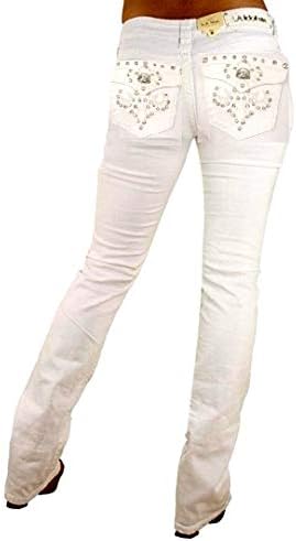 LA Idol Classic Rhinestone Studded White Denim Bootcut Jeans