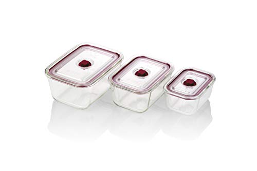 Jata HREC4204 - Recipientes Herméticos de Cristal, Capacidad de 500, 800 y 1500 ml, Para alimentos sólidos y líquidos, Aptos para congelador, microondas, horno y lavavajillas, Libre de BPA,