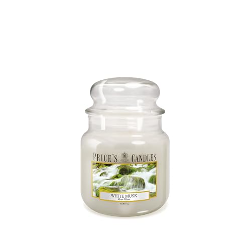 Price's Candles - Bougie parfumée en pot de verre moyen avec couvercle en verre, musc blanc