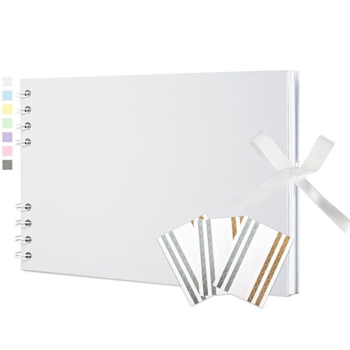 Vienrose Fotoalbum zum Selbstgestalten und Einkleben 21,5 x 15 cm, DIY Scrapbook Album mit 40 weißen Seiten, Spiralalbum für Baby, Hochzeit und Geburtstag, Weiß