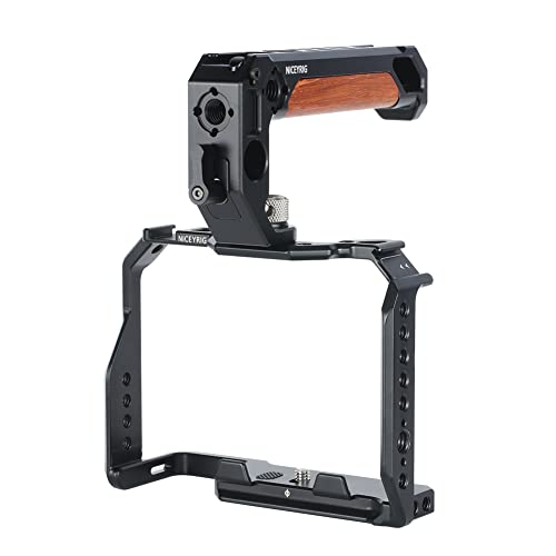 Image of NICEYRIG Cage Kit Rig for Sony A7RV A7V A7IV A7SIII (Alpha 7R V /Alpha 7 V /Alpha 7 IV /Alpha 7S III) with DSLR Camera Top Handle Wooden Handgrip - 503