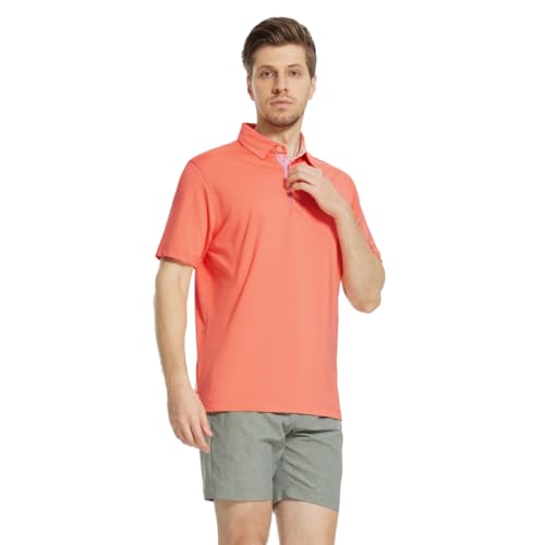 Mens Polo Shirts Short Sleeve Dry Fit Moisture Wicking Tech Performance Casual Sport Solid Golf Shirts for Men Melon — view 2