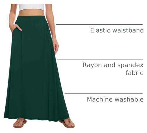 Image of Womens Maxi A-line Long Skirt Casual 2026 Elastic High Waist Flowy Skirts with Pockets