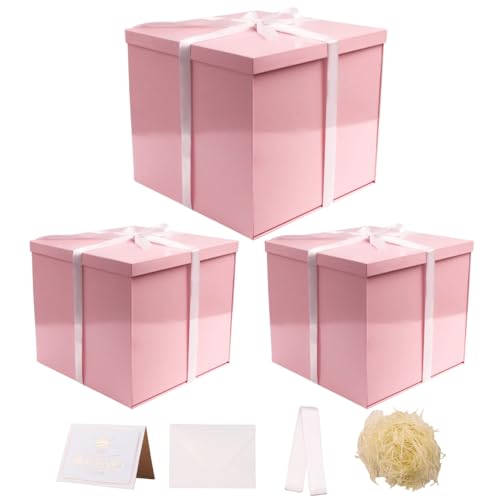 UoeRing 3 Pcs Large Gift Box Glossy Pink 12x12x11 Inch with Lid