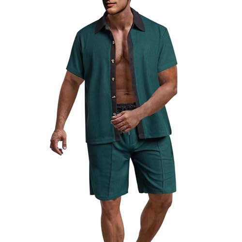 Ensemble chemise et short homme vert foncé en coton léger taille S pour l'été