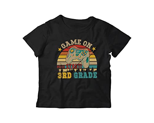 Vintage Retro Game Turn On Start 3rd Grade Cool Funny Back to School First Day of School Kids Gamer Youth T-Shirt