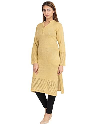 Image of Rosary Women's Winter Wear Embroidered Warm Woolen Straight Full Sleeve Kurti with Pockets