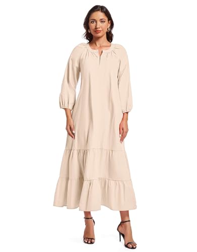 Image of YEXPINE Women's Ruffle Maxi Dress Puff Sleeve Flowy Tiered Long Dress with Belt