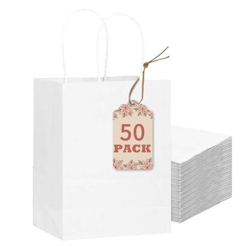 Gcardist 50 Stück Weiß Kleinei-Geschenktüten aus Papier mit Henkeln8.3×6×3.15-Tüten Kleine Partygeschenktüten für vielfältige Verwendungszwecke