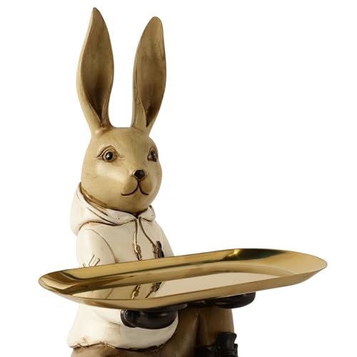 Image of ARMONIA Decorative Rabbit Tray Holder with Golden Tray | Multipurpose Premium Organizer in Matte Finish | Luxury Home Decor Accent for Living Room, Dining & Gifting