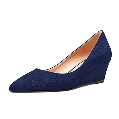 Aachcol Women Wedge Pumps Mid Heel Pointed Toe Slip-on Dress Shoes Wedding Party 2 Inch